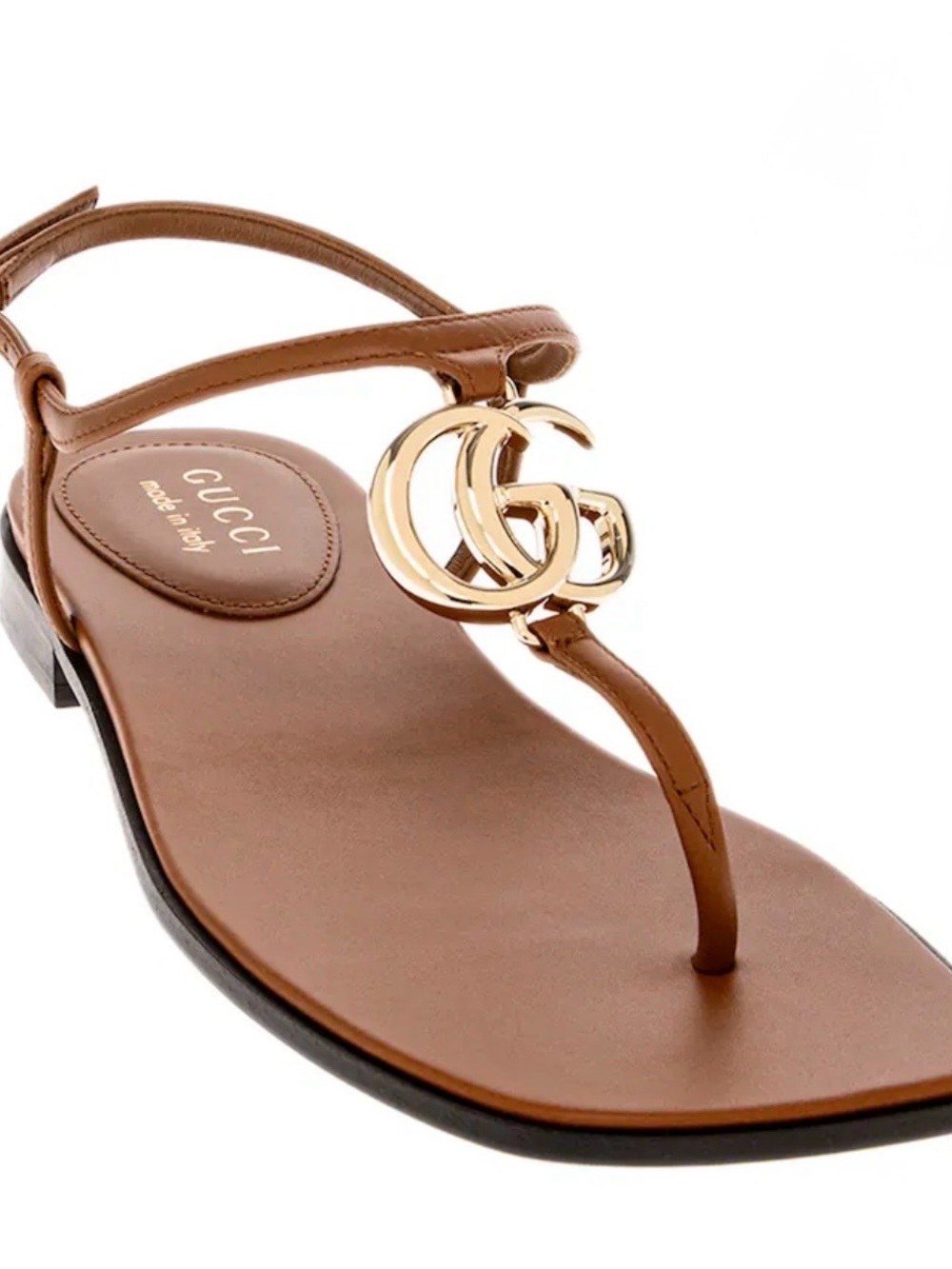 Gucci Tan Leather Thong Sandal with Gold Double-G